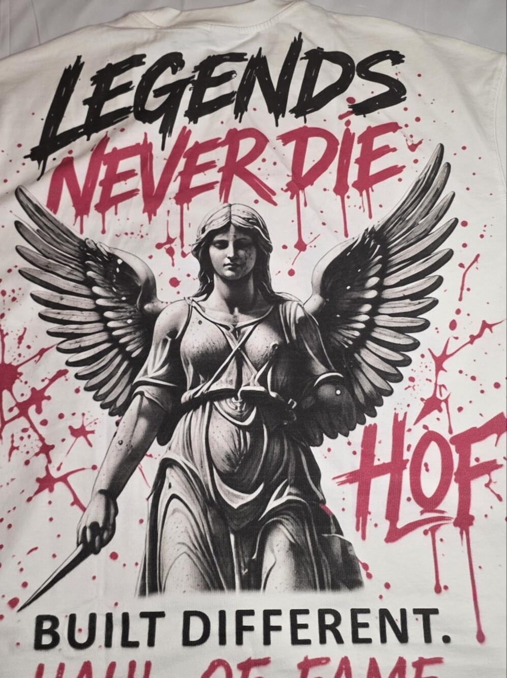 White T With Black & Pink Angel Graphic Print T Shirt Size XXL